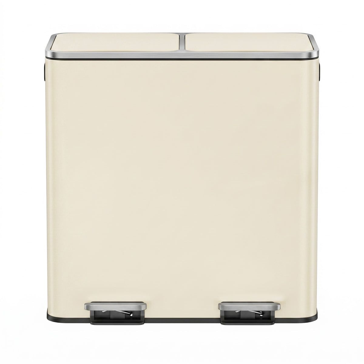 LEDREM 2 x 10.6-Gallon (2 x 40 L) Dual-Compartment Kitchen Trash Can with Hinged Lids, Plastic Inner Buckets and 15 Trash Bags, Airtight Design, Almond