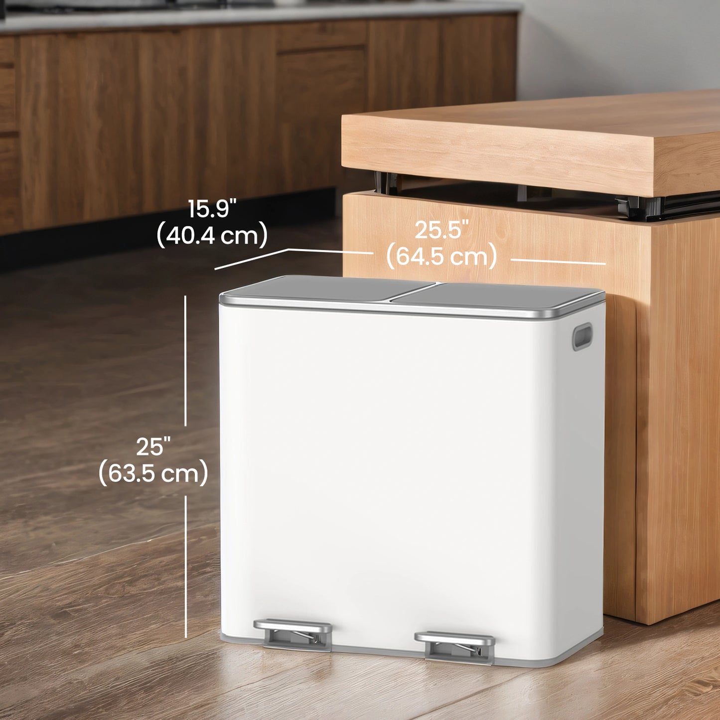 Dual Compartment Step Trash Can, 2 x 10.6-Gallon Kitchen Garbage Bin with Pedal, Inner Buckets, Hinged Lids and Trash Bags Included, White and Gray