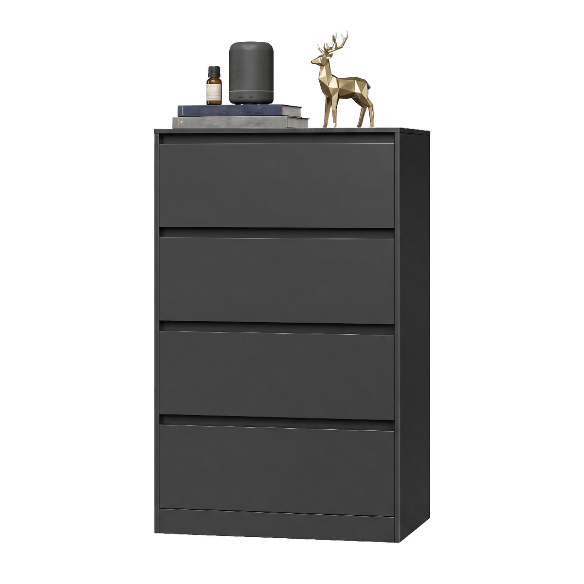 Modern 4-Drawer Dresser for Bedroom, Vertical Storage Tower Unit for Closet Living Room Entryway, Minimalist, Ebony Black