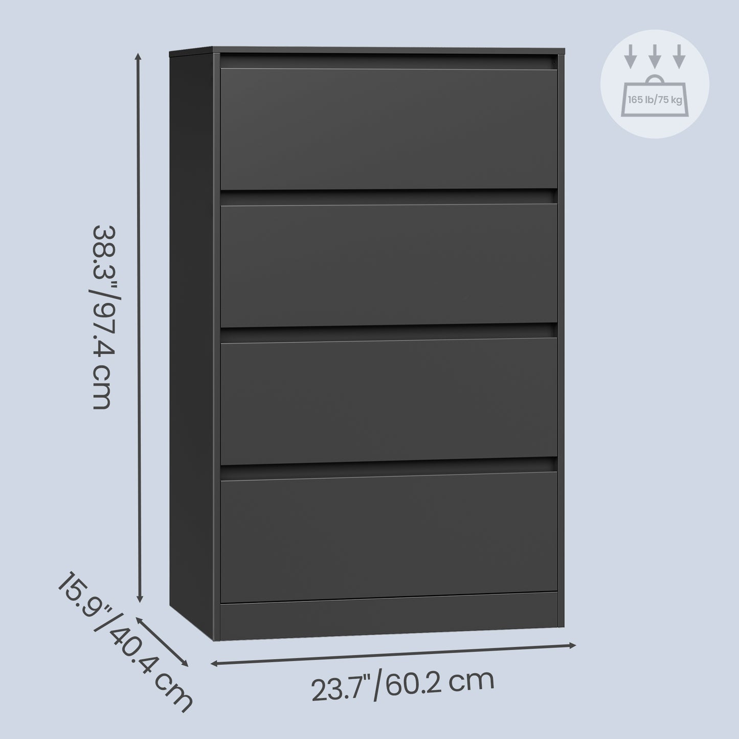 Modern 4-Drawer Dresser for Bedroom, Vertical Storage Tower Unit for Closet Living Room Entryway, Minimalist, Ebony Black