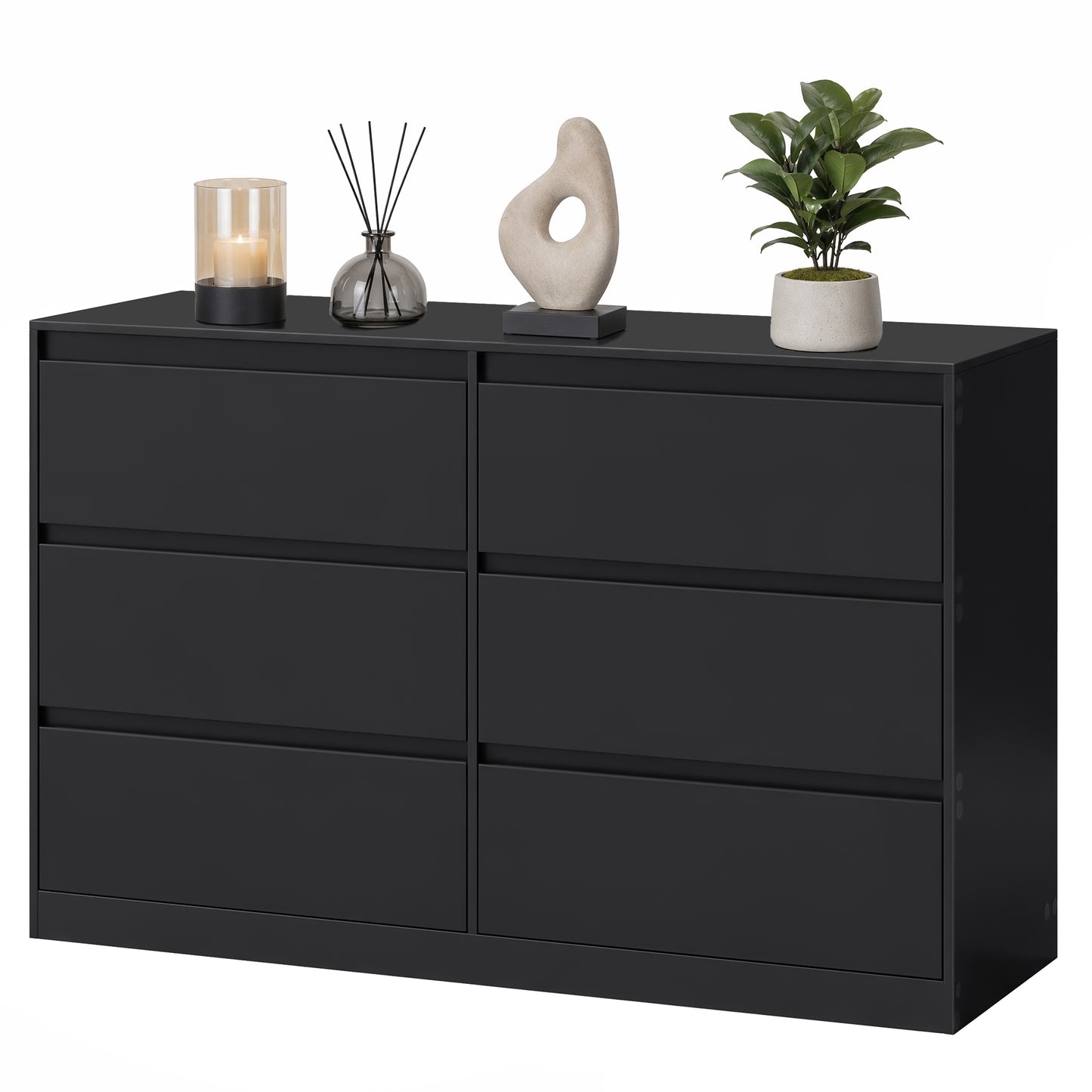 6-Drawer Dresser, Handleless Narrow Clothes Storage Cabinet, 47 x 15.7 x 29.5 Inches, Black