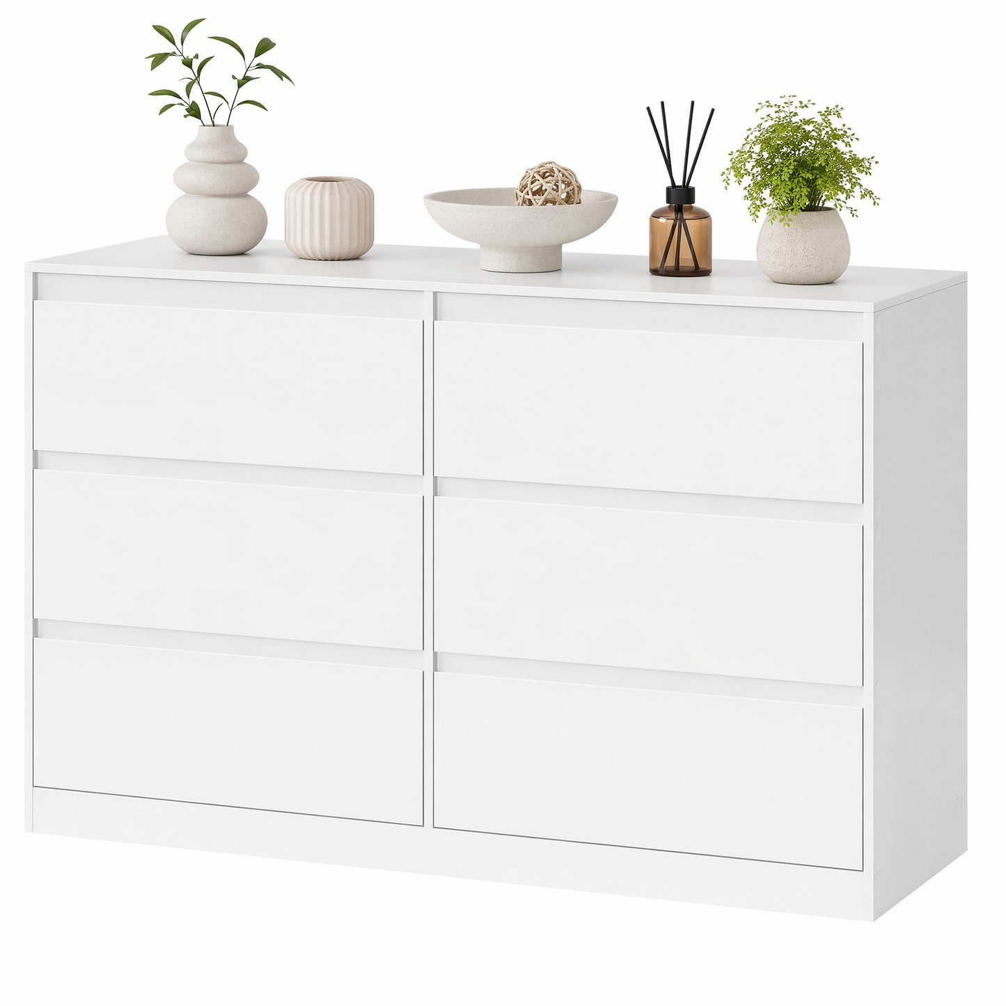 6-Drawer Dresser, Handleless Narrow Clothes Storage Cabinet, 47 x 15.7 x 29.5 Inches, White