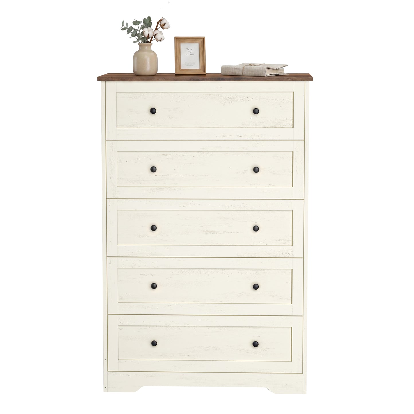 5-Drawer Dresser, Farmhouse Chest of Drawers for Bedroom, 31.5 x 15.7 x 47.4 inches, White