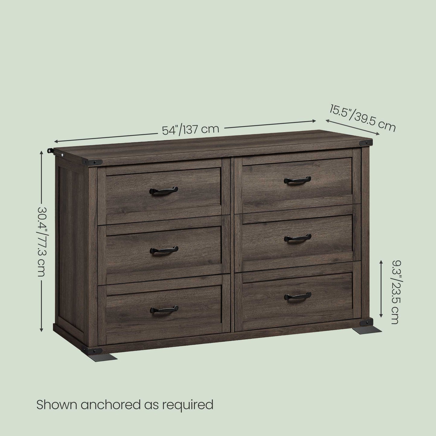 6-Drawer Dresser for Bedroom, 54-Inch Wide Modern Farmhouse Chest of Drawers with Metal Handles, TV Stand, Anti-Tipping, Taupe Brown