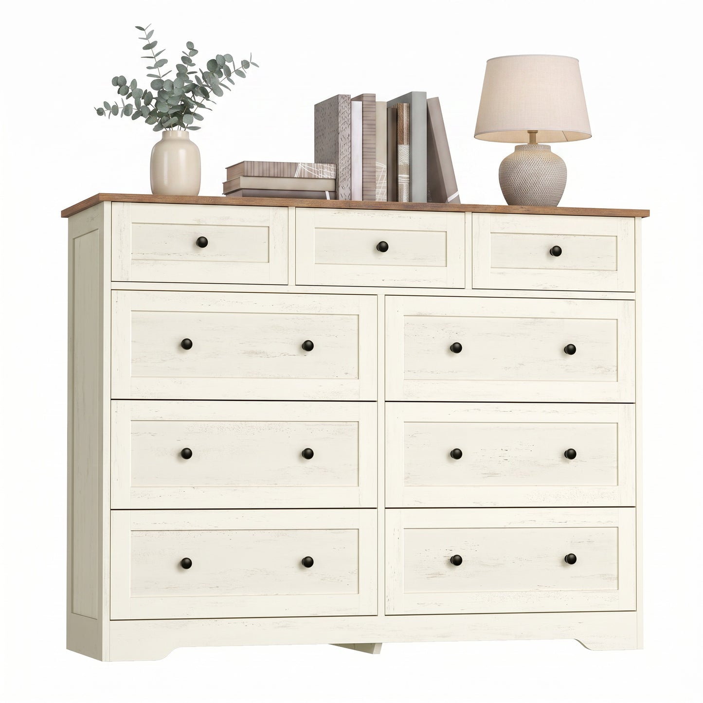 9-Drawer Dresser, Traditional basic Chest of Drawers for Bedroom, 47.2 x 15.7 x 36.9 inches, White