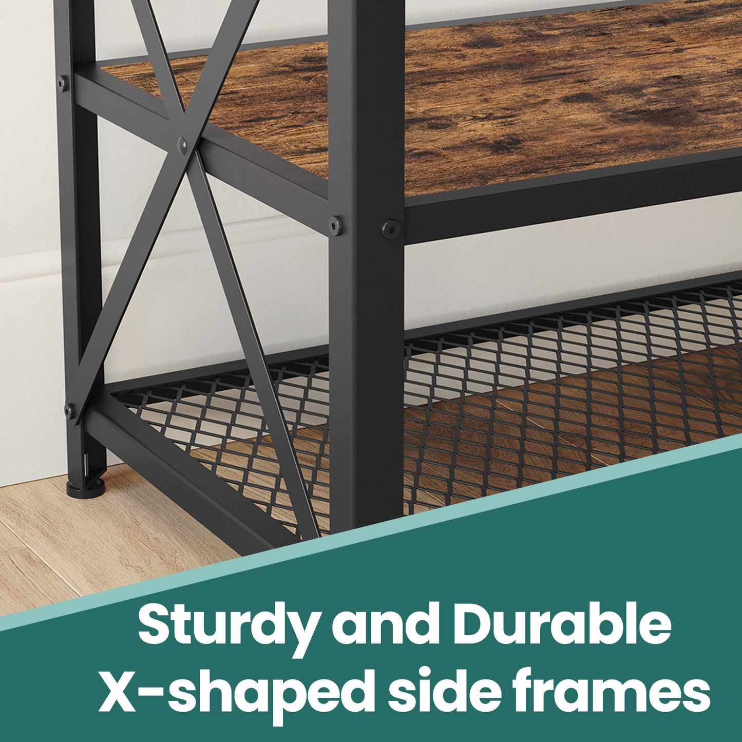 70" TV Stand - Industrial Style Media Console with 3 Shelves, Steel Frame, Easy Assembly, Rustic Brown and Black