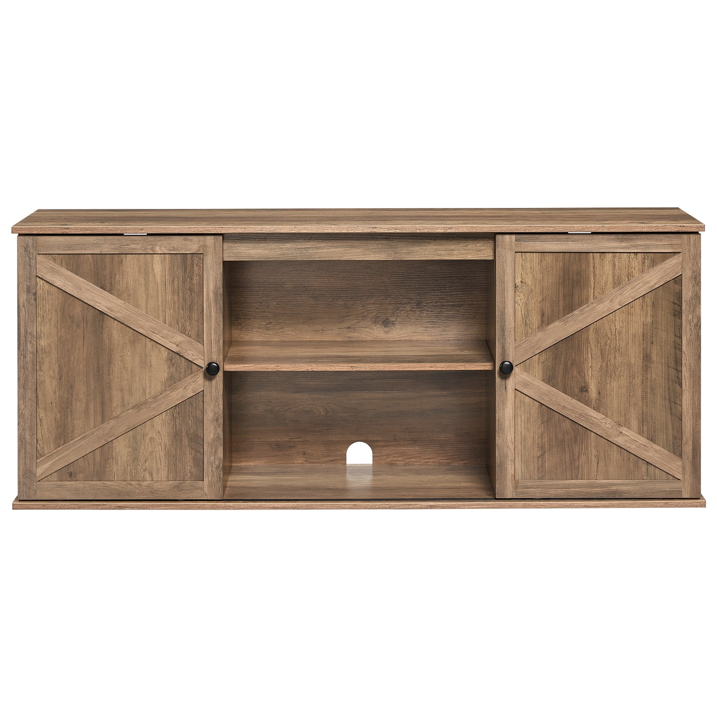 Farmhouse TV Stand with Sliding Barn Doors, Media Console Cabinet, 57.9 x 15.7 x 23.8 Inches, Warm Brown