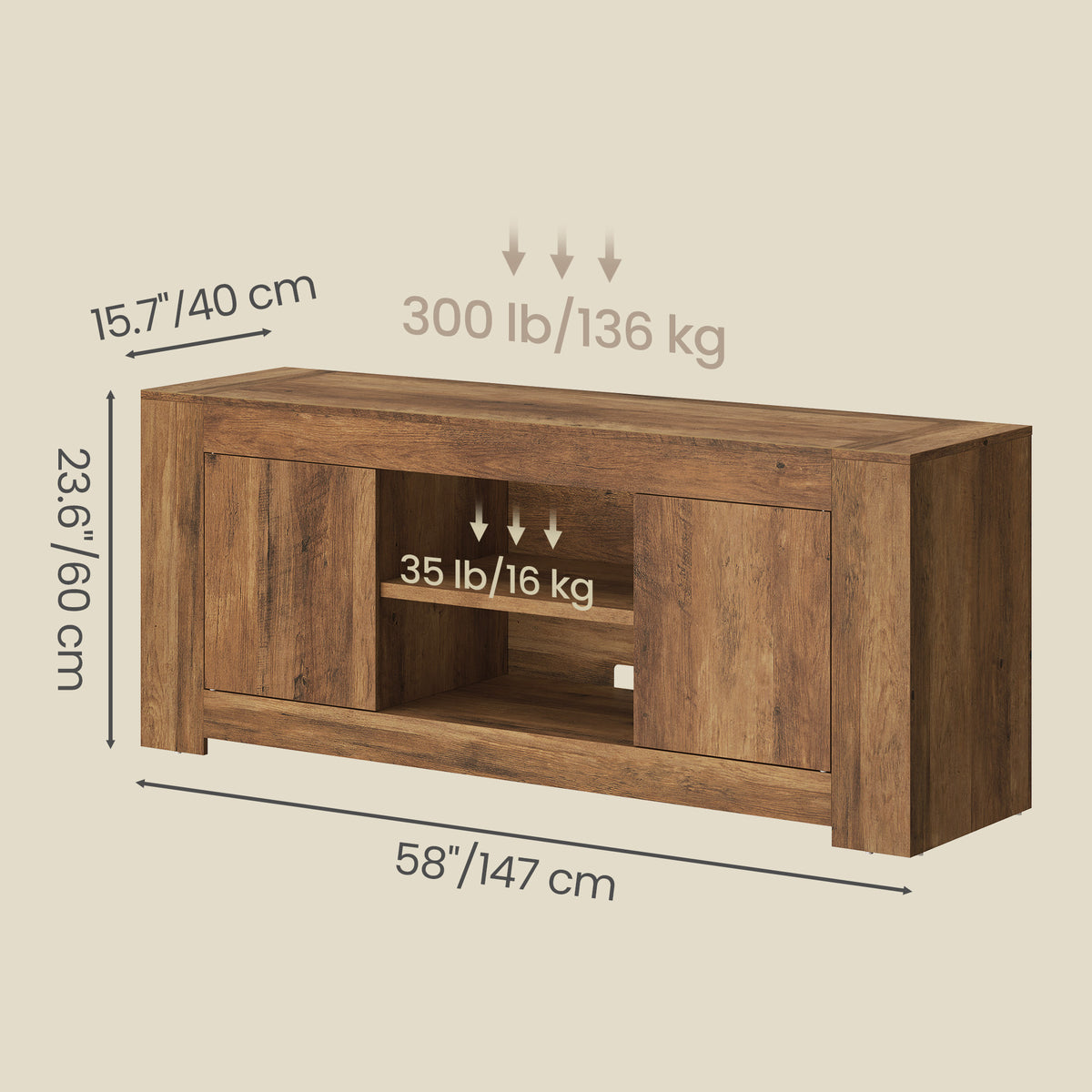 Farmhouse TV Stand for 65 Inch TV, Entertainment Center with Storage Cabinets, Media Console Table for Living Room, Honey Brown