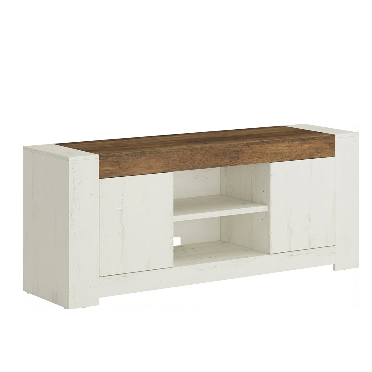 Farmhouse TV Stand for 65 Inch TV, Entertainment Center with Storage Cabinets, Media Console Table for Living Room, Rustic White and Honey Brown