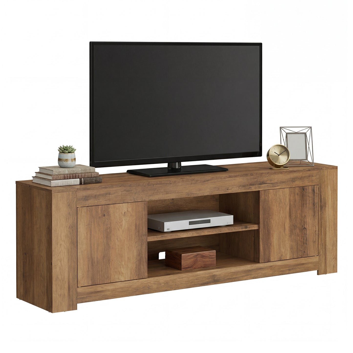 Farmhouse TV Stand for 80 Inch TV, Entertainment Center with Storage Cabinets, Media Console Table for Living Room, Honey Brown