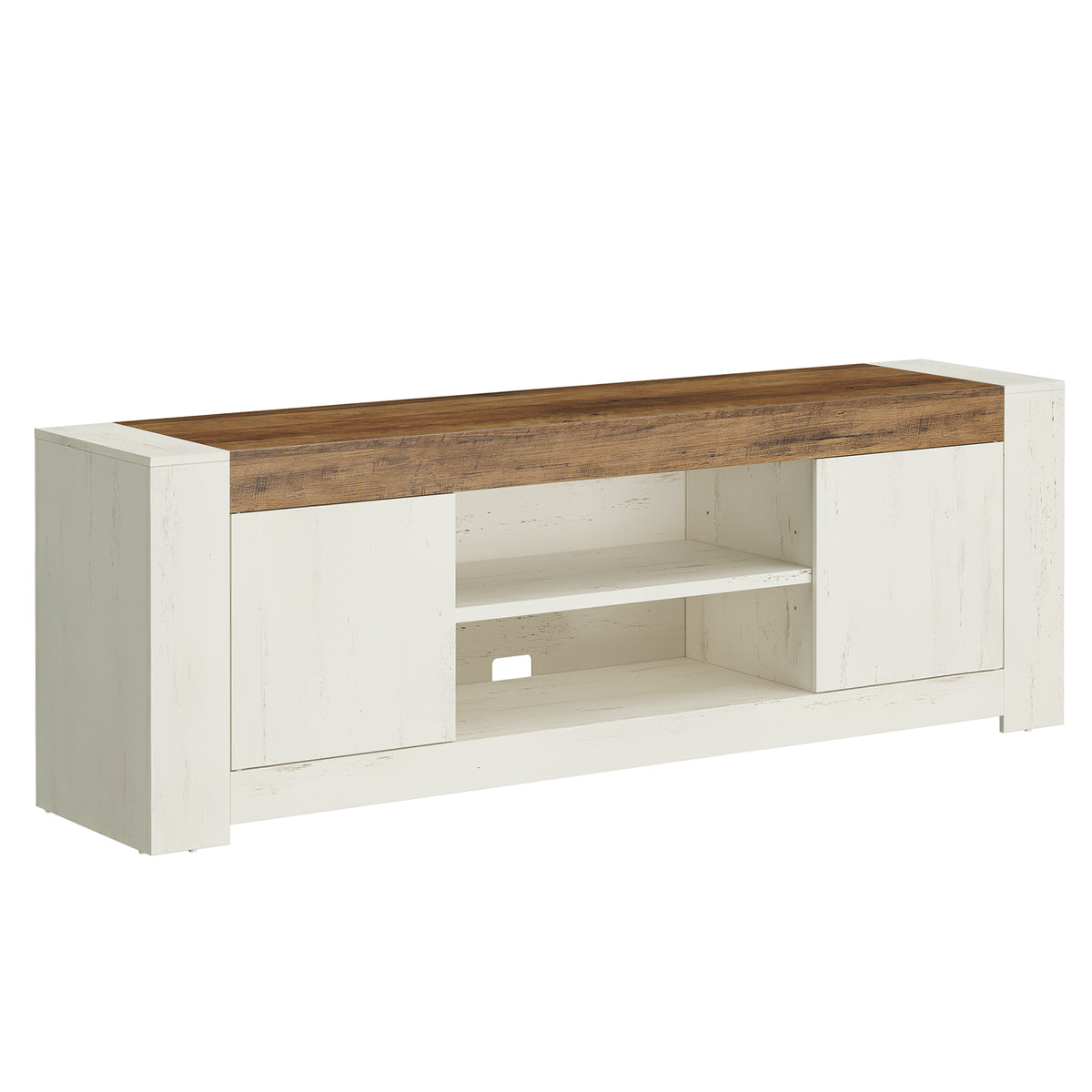 Farmhouse TV Stand for 80 Inch TV, Entertainment Center with Storage Cabinets, Media Console Table for Living Room, Rustic White and Honey Brown