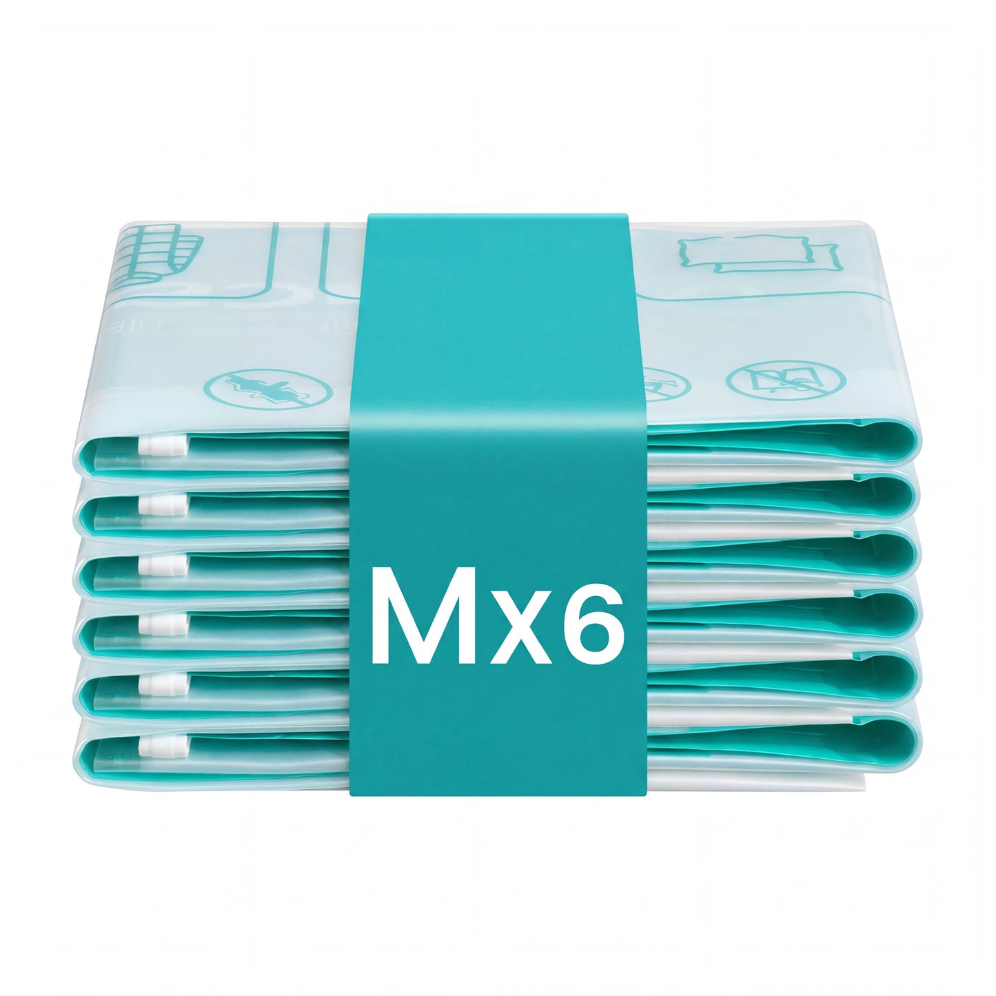 Vacuum Storage Bags, Pack of 6, Size M, Reusable, Storage for Sheets and Clothes, Transparent