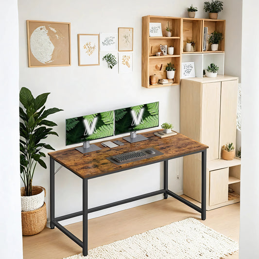 Industrial Gaming Desk - 47.2" Compact Computer Desk with Metal Frame, 110lb Capacity, Adjustable Feet, Rustic Brown and Black