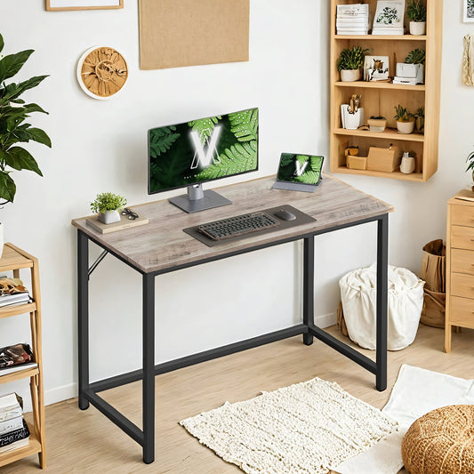 Gaming Computer Desk, 39.4" Small Space Desk with Metal Frame, Industrial Style Home Office Desk, 110 lb Capacity, Greige and Black