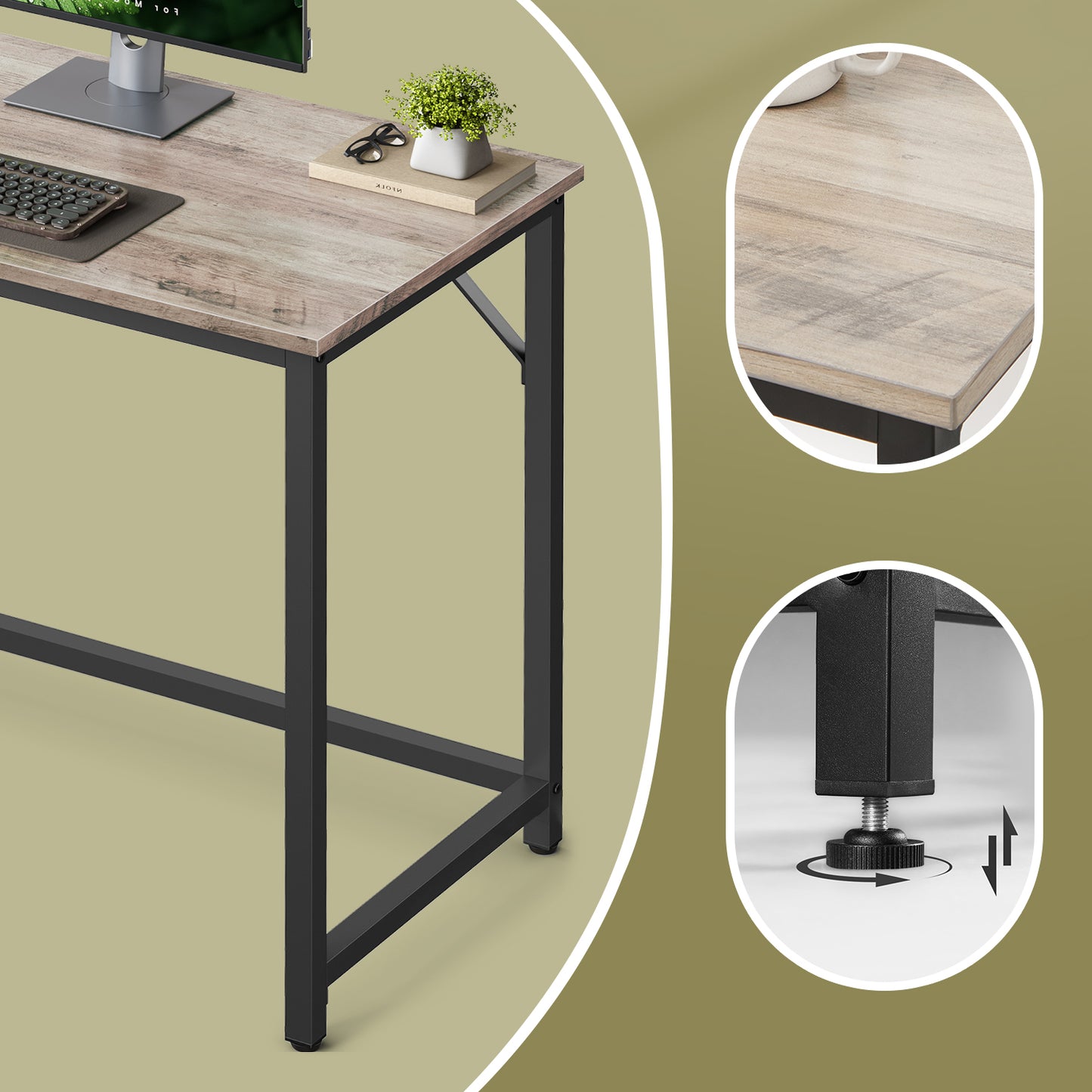 Gaming Computer Desk, 39.4" Small Space Desk with Metal Frame, Industrial Style Home Office Desk, 110 lb Capacity, Greige and Black