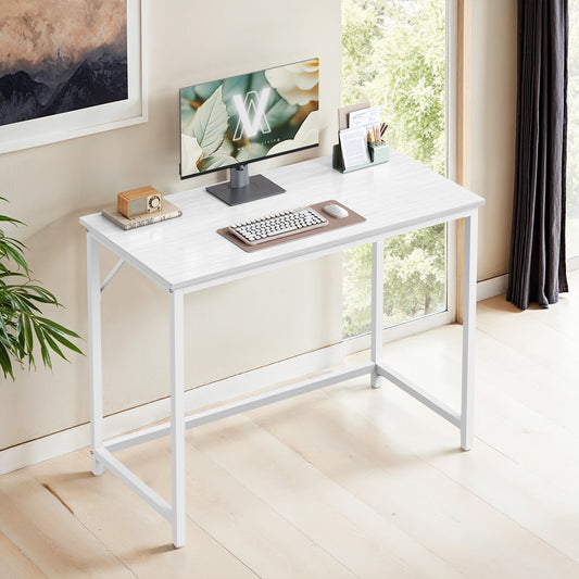 39.4" Computer Desk, Office Work Desk with Steel Frame, 110 lb Capacity, for Home Office & Study, Maple White and Cloud White