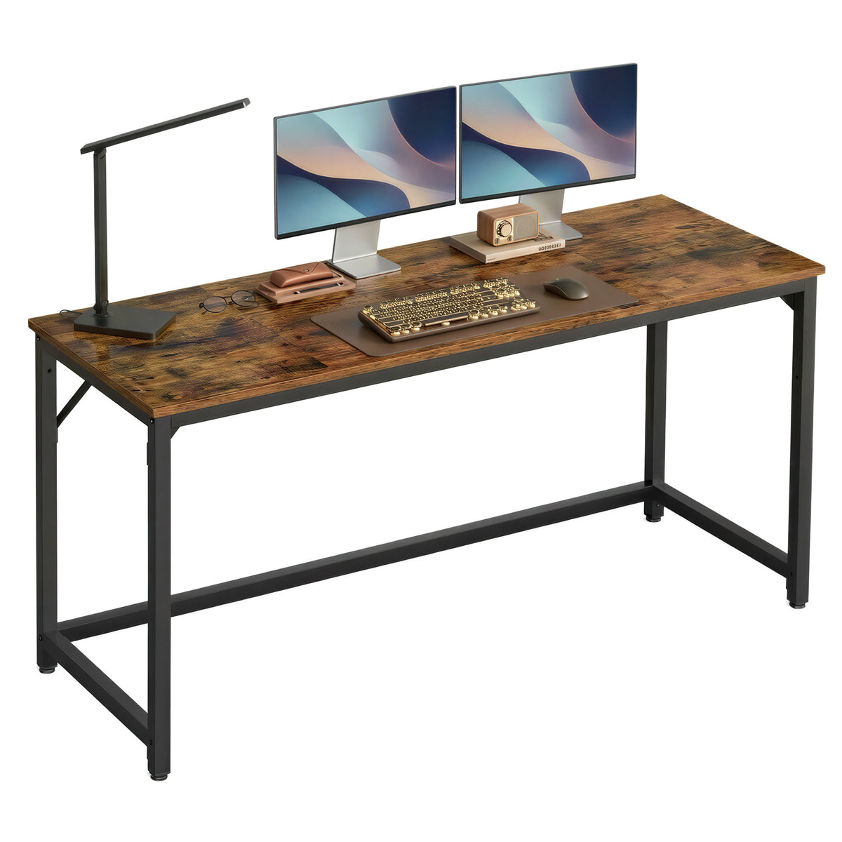 Computer Desk, Modern Basic Home Office Desk with Steel Frame, 63 x 23.6 x 29.9 inches, Rustic Brown