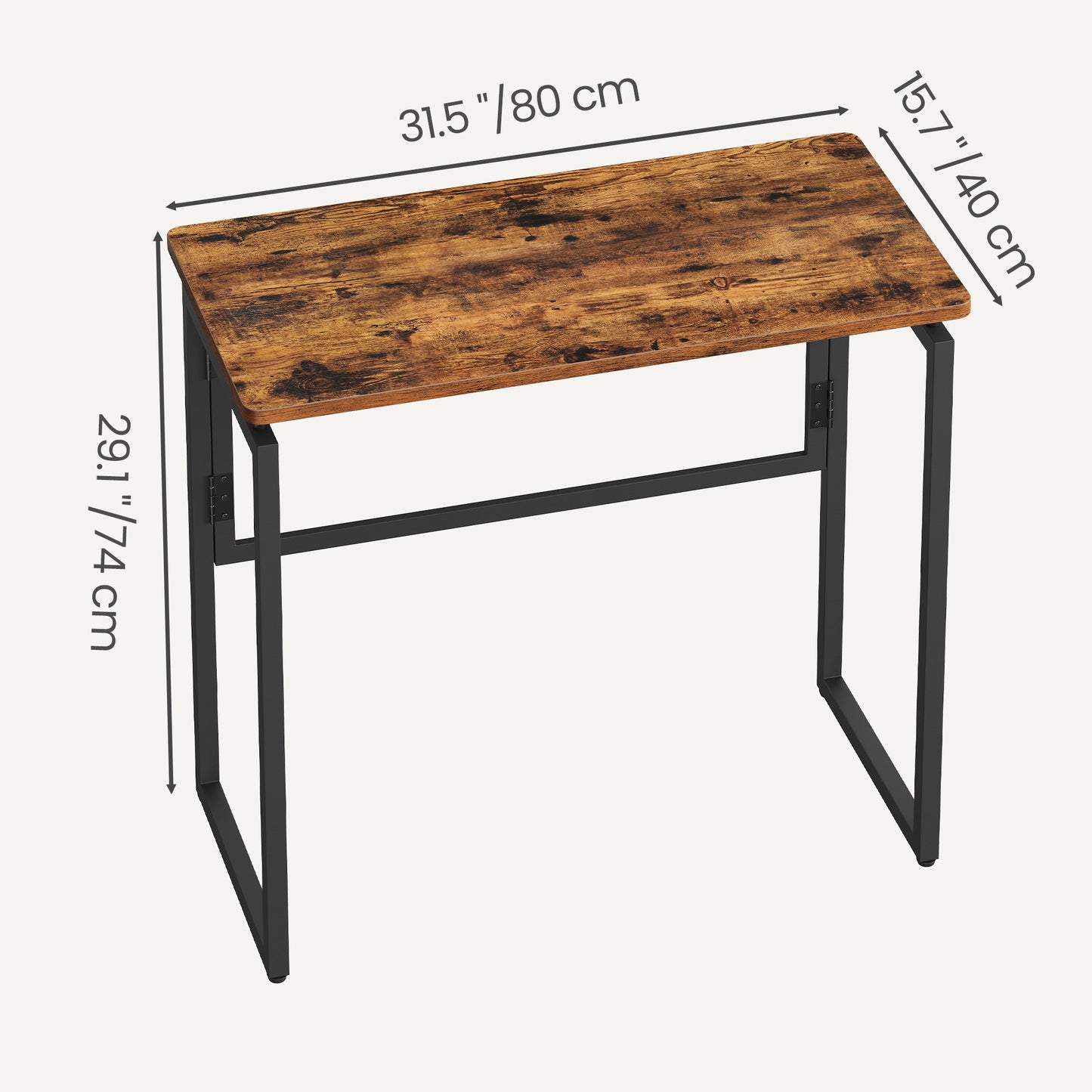 Folding Desk, Space-Saving Sturdy Computer Table with Rounded Edges, 31.5 x 15.7 x 29.1 Inches, Rustic Brown