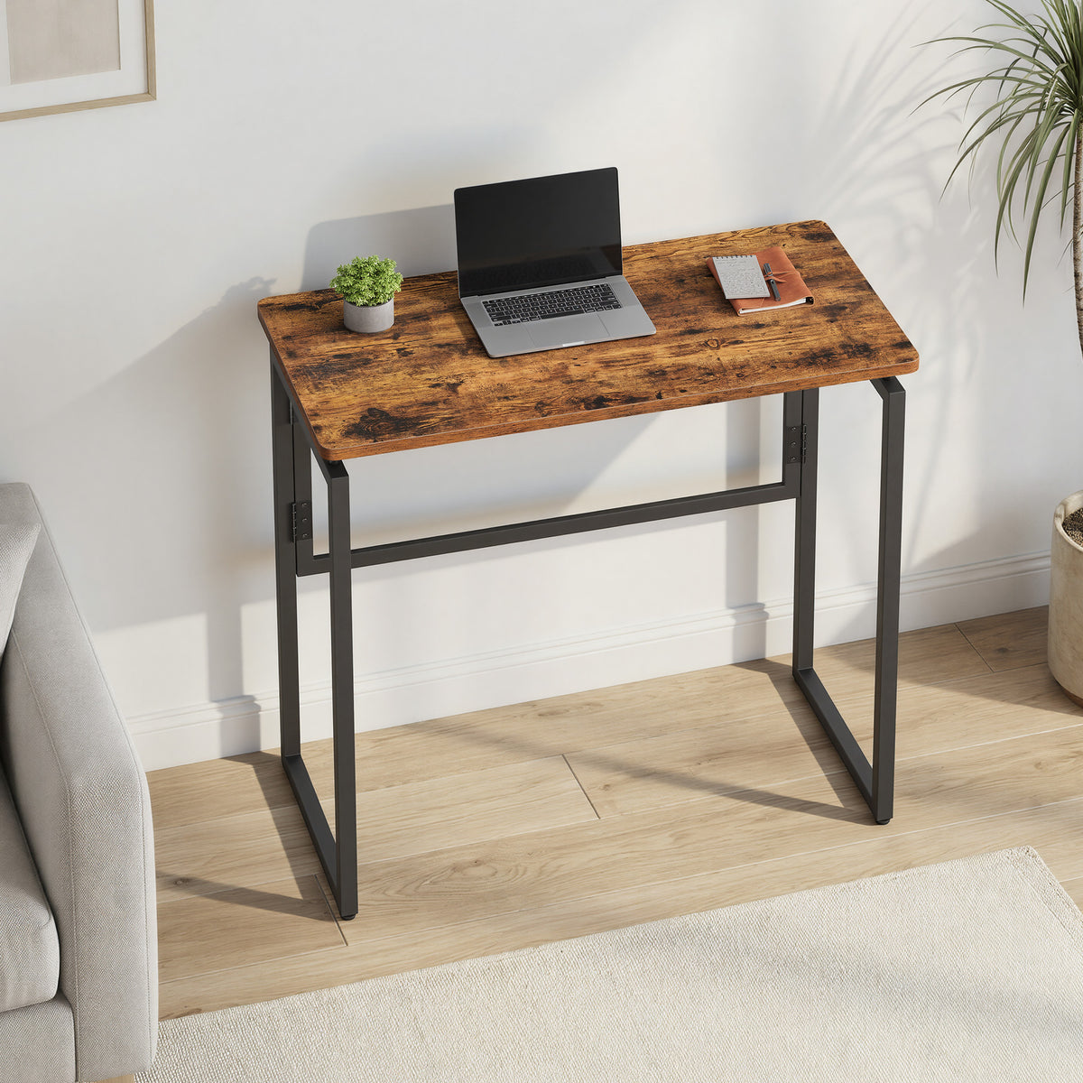 Folding Desk, Space-Saving Sturdy Computer Table with Rounded Edges, 31.5 x 15.7 x 29.1 Inches, Rustic Brown