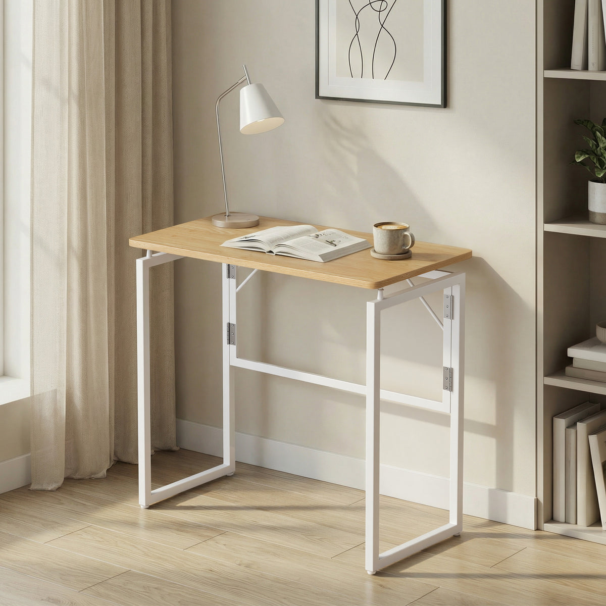 LEDREM Folding Desk, Space-Saving Sturdy Computer Table with Rounded Edges, 31.5 x 15.7 x 29.1 Inches, Yellow