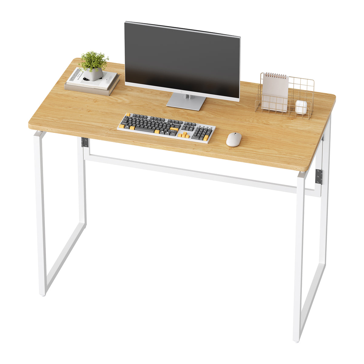 Folding Desk, Space-Saving Sturdy Computer Table with Rounded Edges, 39.4 x 19.7 x 29.1 Inches, Yellow