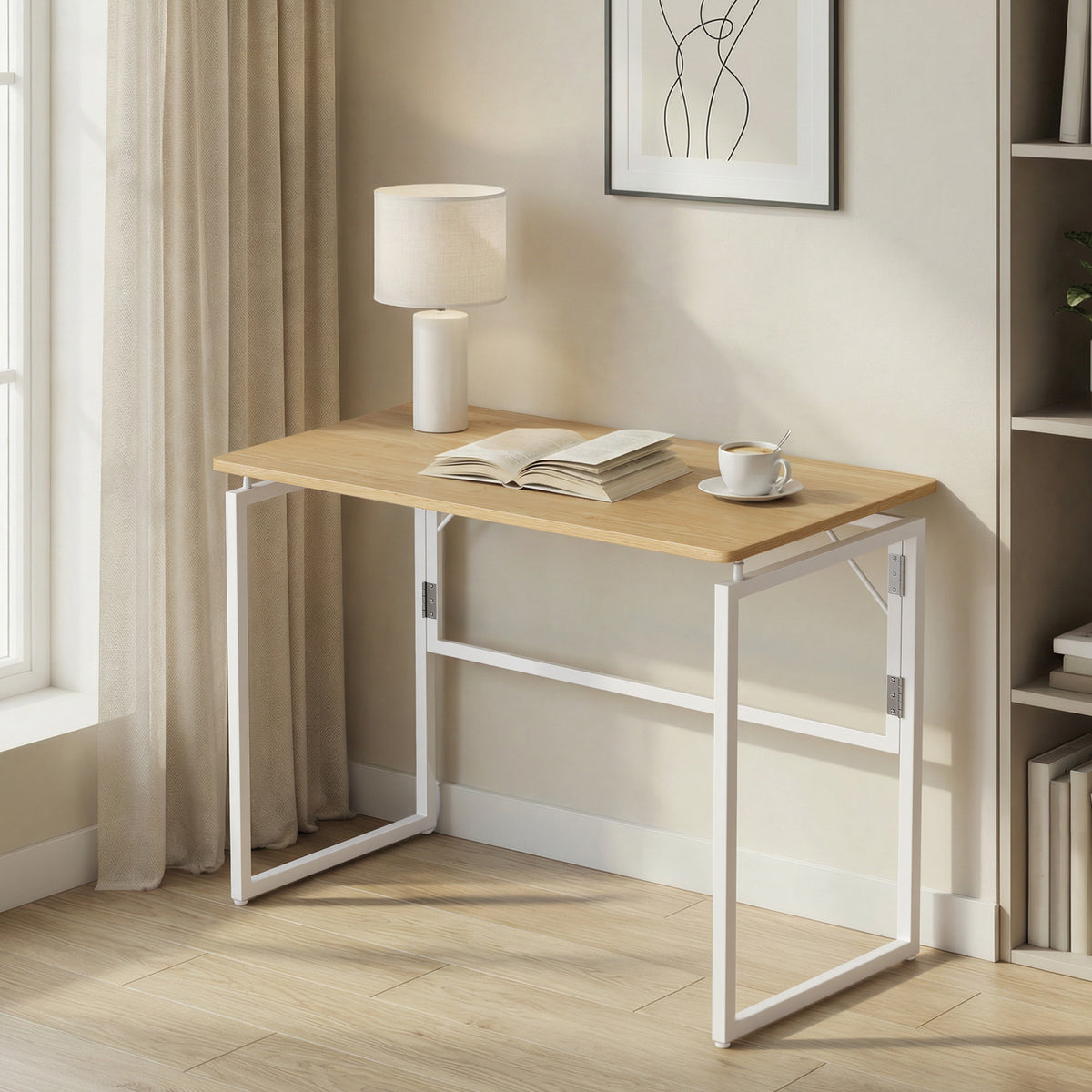 Folding Desk, Space-Saving Sturdy Computer Table with Rounded Edges, 39.4 x 19.7 x 29.1 Inches, Yellow