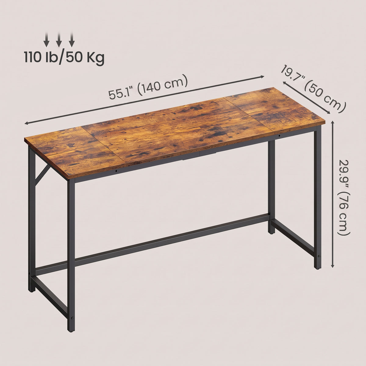 LEDREM Home Office Desk, Computer Desk, for Bedroom, Dorm, Small Spaces, Tan and Black
