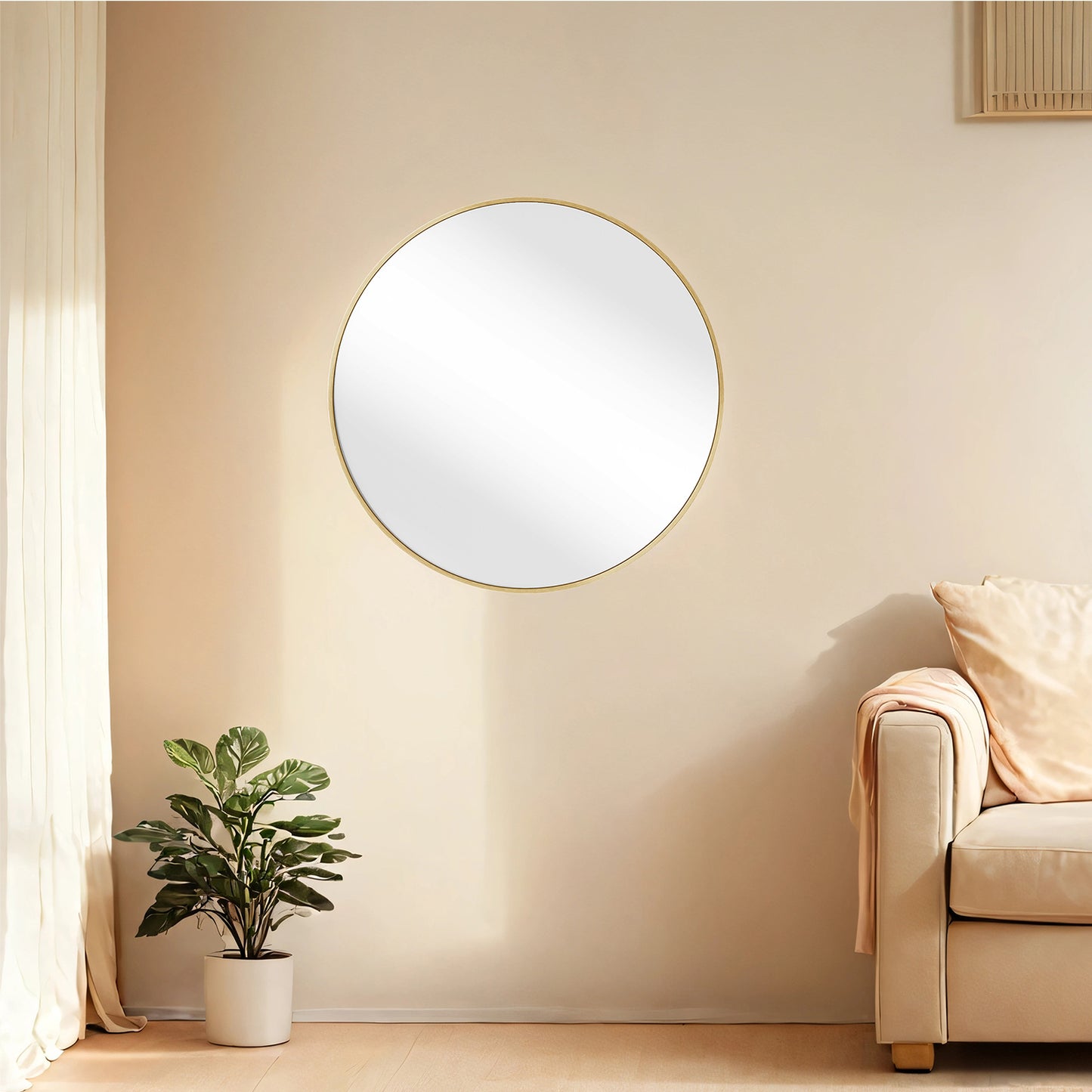 24 Inch Round Bathroom Mirror with Metal Frame, Gold Circle Wall Mirror for Home Decor, Durable and Stylish, Ink Metallic Gold