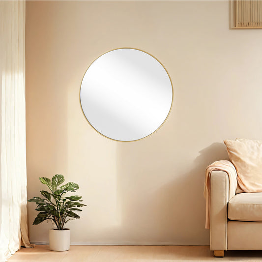 24 Inch Round Bathroom Mirror with Metal Frame, Gold Circle Wall Mirror for Home Decor, Durable and Stylish, Ink Metallic Gold