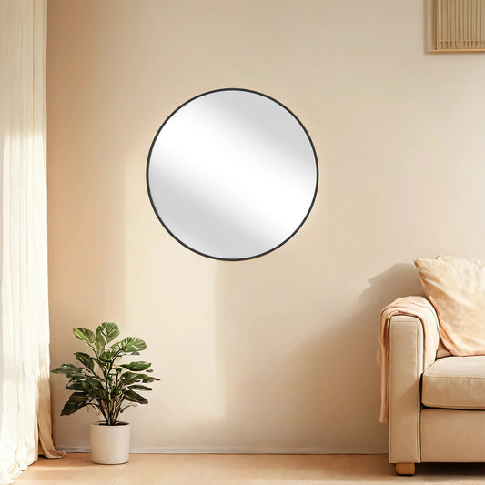 24" Round Bathroom Mirror, Black Circle Wall Mirror with Metal Frame, for Bathroom Over Sink, Bedroom, Living Room, Entryway, Ink Black