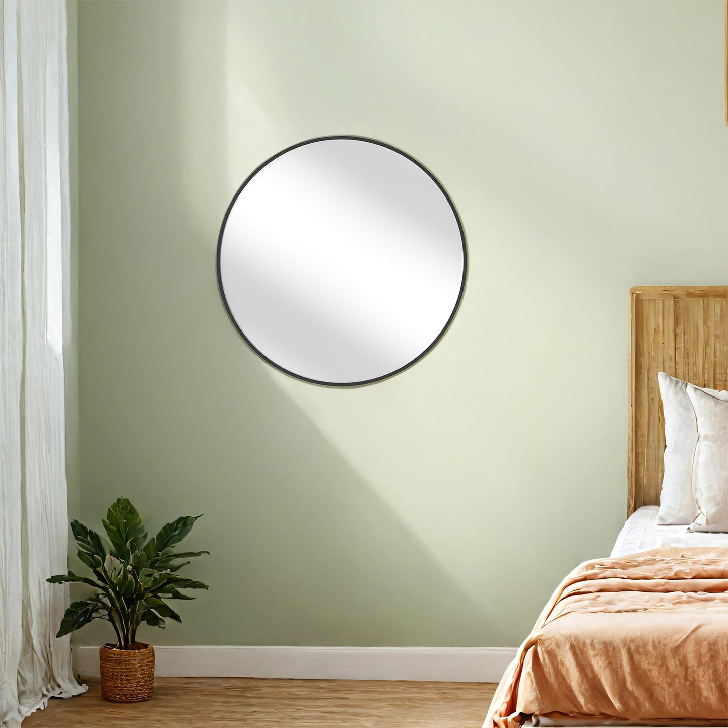 24" Round Bathroom Mirror, Black Circle Wall Mirror with Metal Frame, for Bathroom Over Sink, Bedroom, Living Room, Entryway, Ink Black