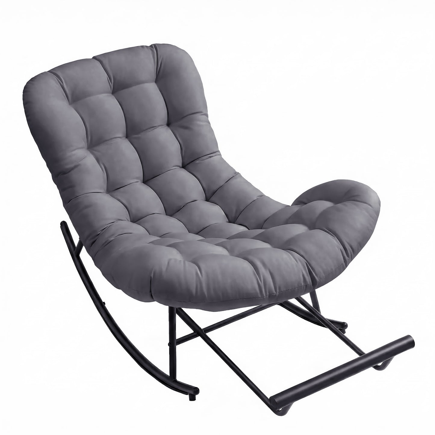 Outdoor Rocking Chair, Papasan Chair, Extendable Footrest, Removable Cushion, for Living Room, Patio, Gray