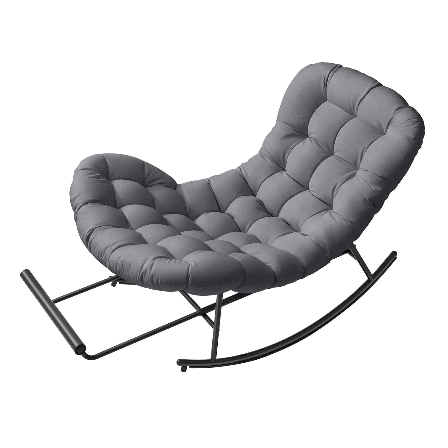 Outdoor Rocking Chair, Papasan Chair, Extendable Footrest, Removable Cushion, for Living Room, Patio, Gray