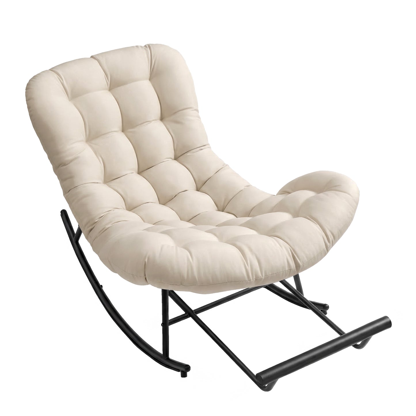 Outdoor Rocking Chair, Papasan Chair, Extendable Footrest, Removable Cushion, for Living Room, Patio, Beige