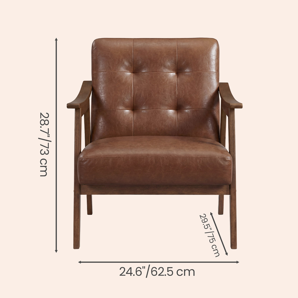 Lounge Chair with Thick Cushion, Mid Century Modern Accent Armchair, Button Tufted for Living Room, Bedroom, Brown