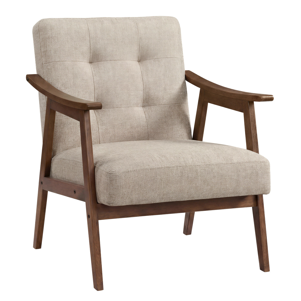 Lounge Chair with Thick Cushion, Mid Century Modern Accent Armchair, Button Tufted for Living Room, Bedroom, Beige