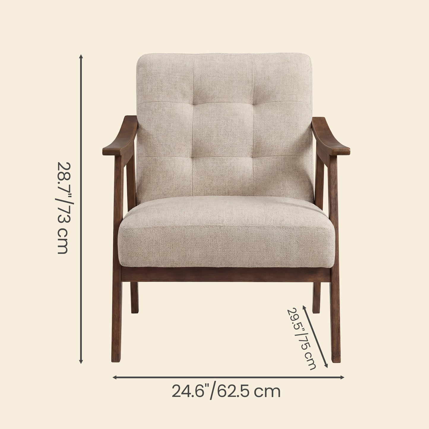 Lounge Chair with Thick Cushion, Mid Century Modern Accent Armchair, Button Tufted for Living Room, Bedroom, Beige