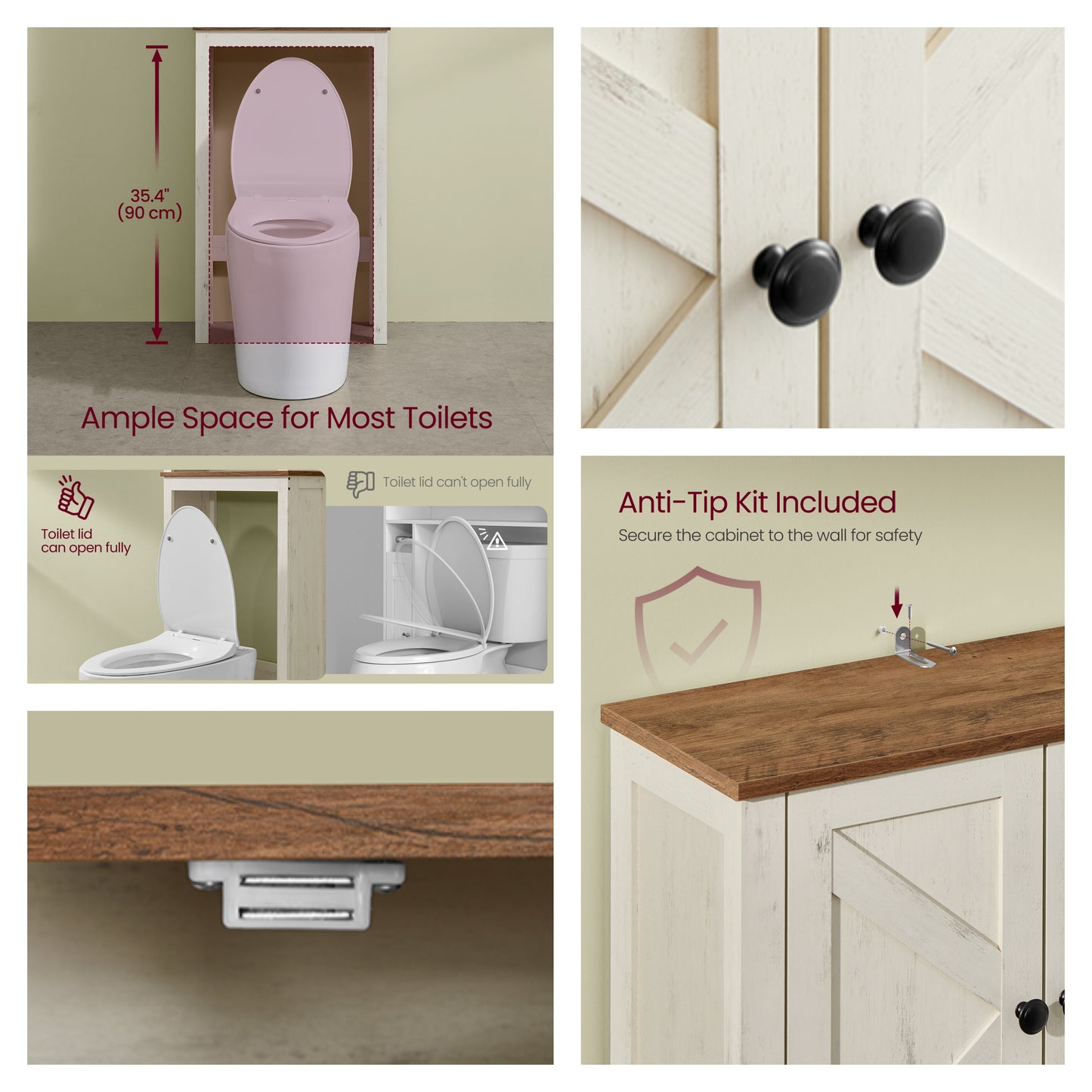 Over-The-Toilet Storage Cabinet with Barn Doors, Adjustable Shelf Farmhouse Bathroom Organizer, 23.6 Inch Wide, Rustic White