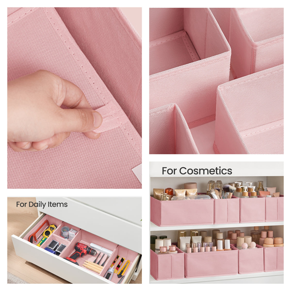 LEDREM Dresser Drawer Organizer, Set of 12, Foldable Paper, Non-Woven Fabric Storage Bins for Socks, Underwear, Bras, Ties, Scarves, Pink