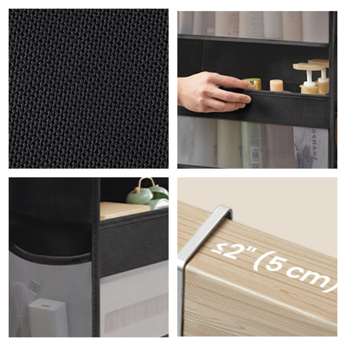 LEDREM Over the Door Organizer, 5-Tier Hanging Closet Shelf with Clear Pockets, 55.1 x 15.7 x 5.9 Inches, Black