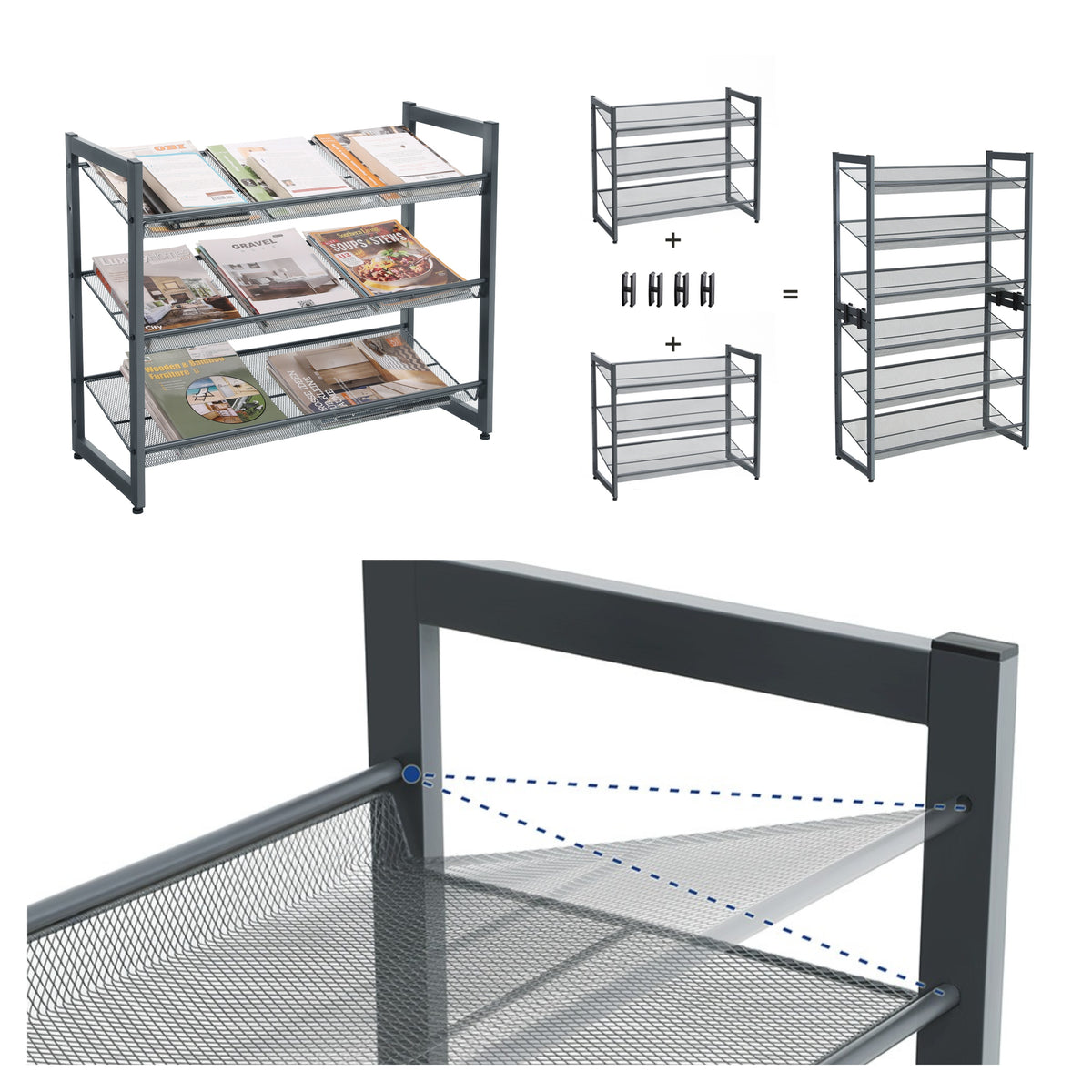 LEDREM 3-Tier Shoe Rack, Stackable Shoe Organizer, Holds 9-12 Pairs, Entryway, Adjustable Shelves, Silver