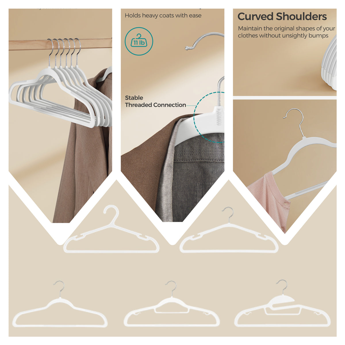 LEDREM Non-Slip Plastic Clothes Hangers 50 Pack, Space-Saving with 360° Swivel Hook, 17.7 x 8.7 x 0.2 Inches, White