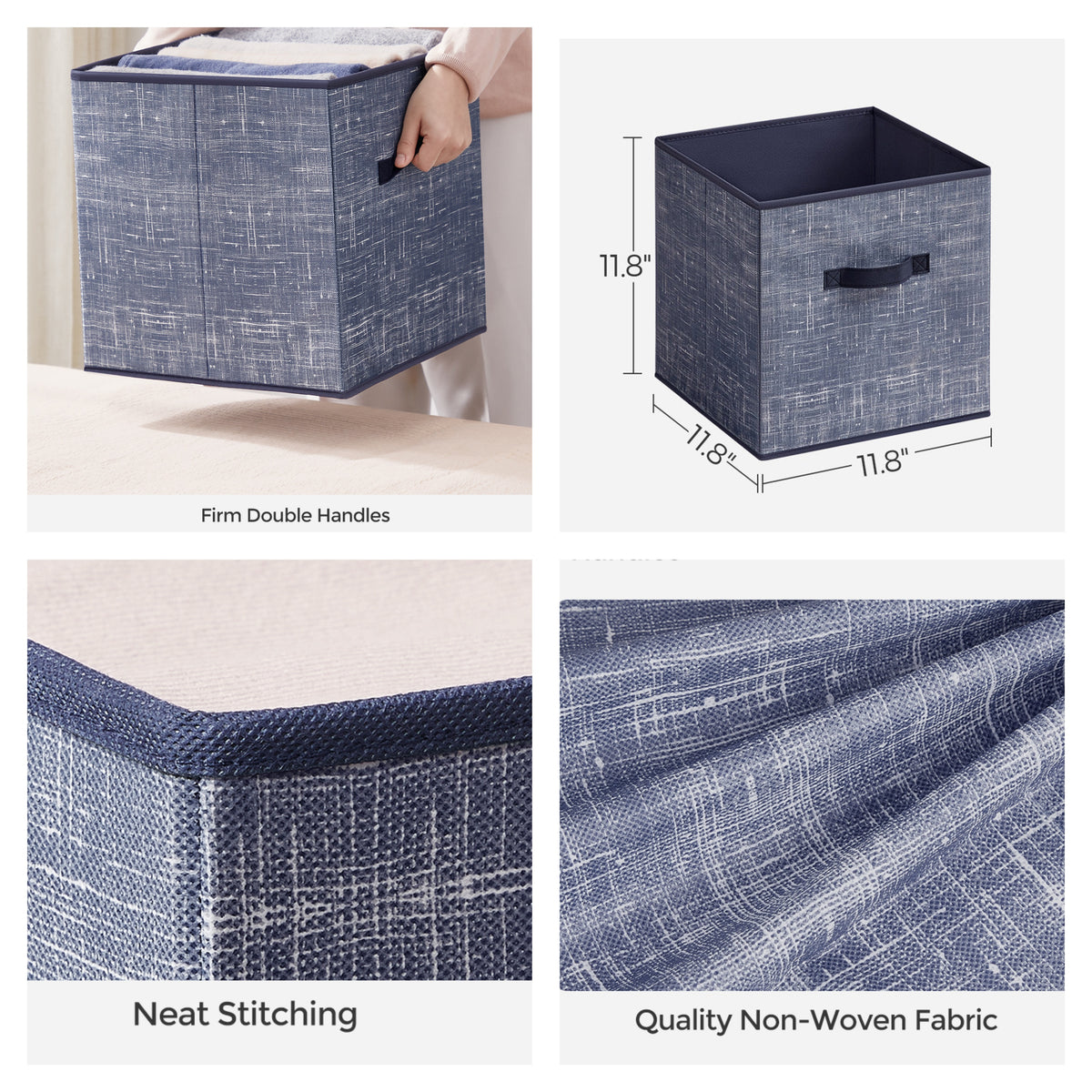 LEDREM Storage Cubes, 11.8 Inches Non-Woven Fabric Bins with Double Handles, Set of 6, Closet Organizers for Shelves, Collapsible, for Clothes, Blue