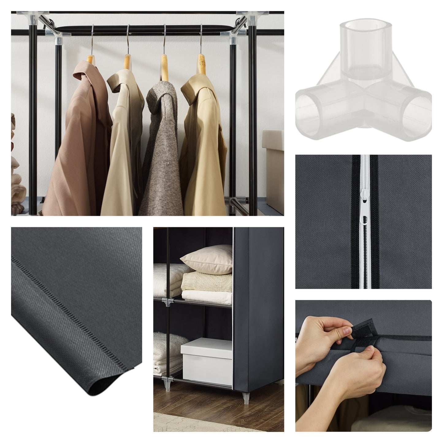 Large Portable Closet with 10 Shelves & Hanging Rail - Freestanding Fabric Wardrobe for Bedroom, 66 Inch,  Grey