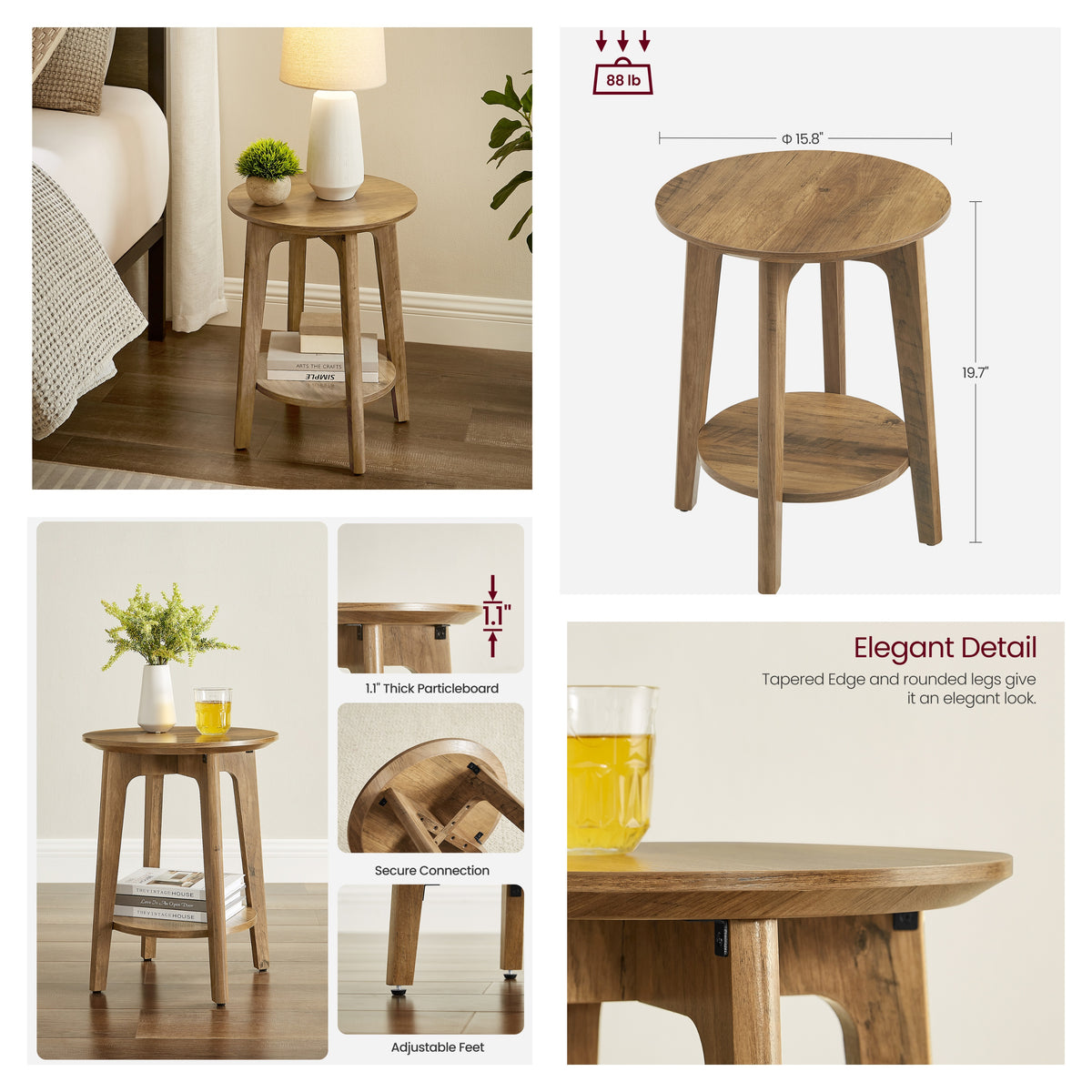 LEDREM End Table with Bottom Shelf, Modern, Side Table, for Small Spaces, Living Room, Brown