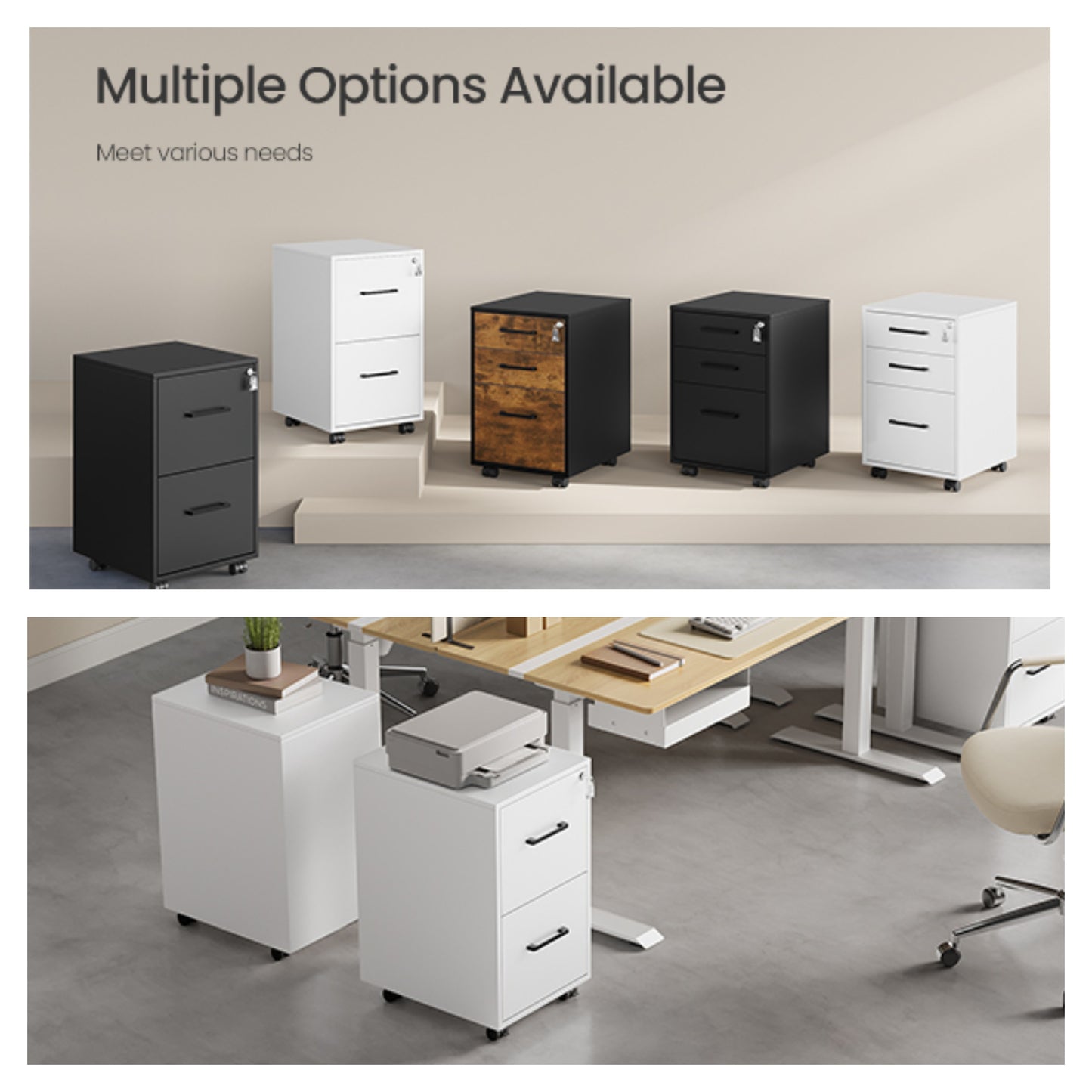 2-Drawer File Cabinet with Lock, Pre-Assembled Mobile Storage for A4, Legal, Letter Files, Steel Frame, Smooth Slides, Matte White