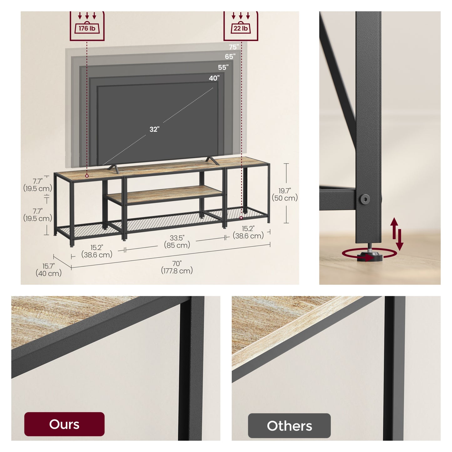 75" TV Stand - Industrial Entertainment Center with 3 Open Shelves, Media Console, Rustic Turquoise Brown and Black