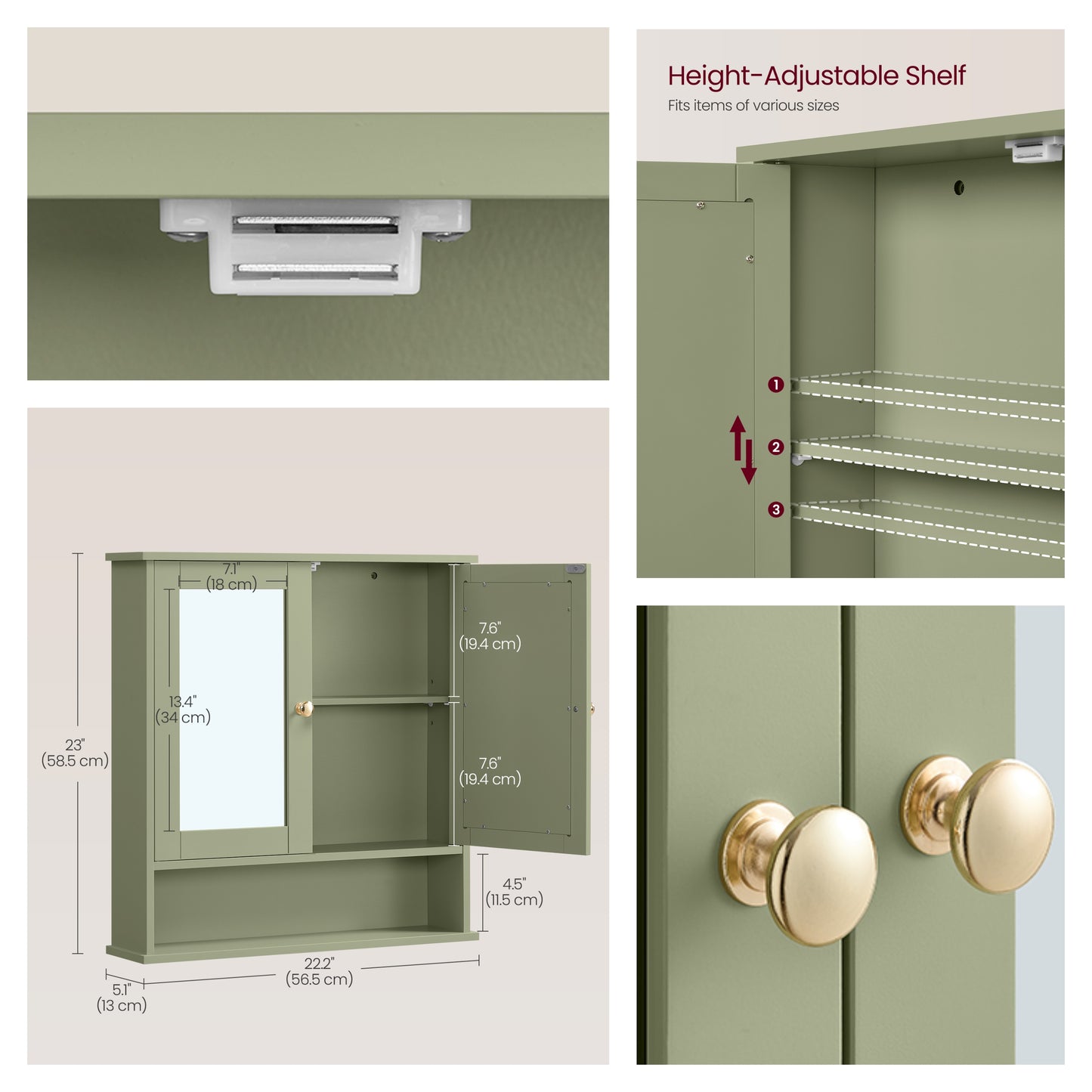 Bathroom Cabinet with 2 Mirrored Doors, Wall-Mounted Medicine Cabinet with Adjustable Shelf & Open Compartment