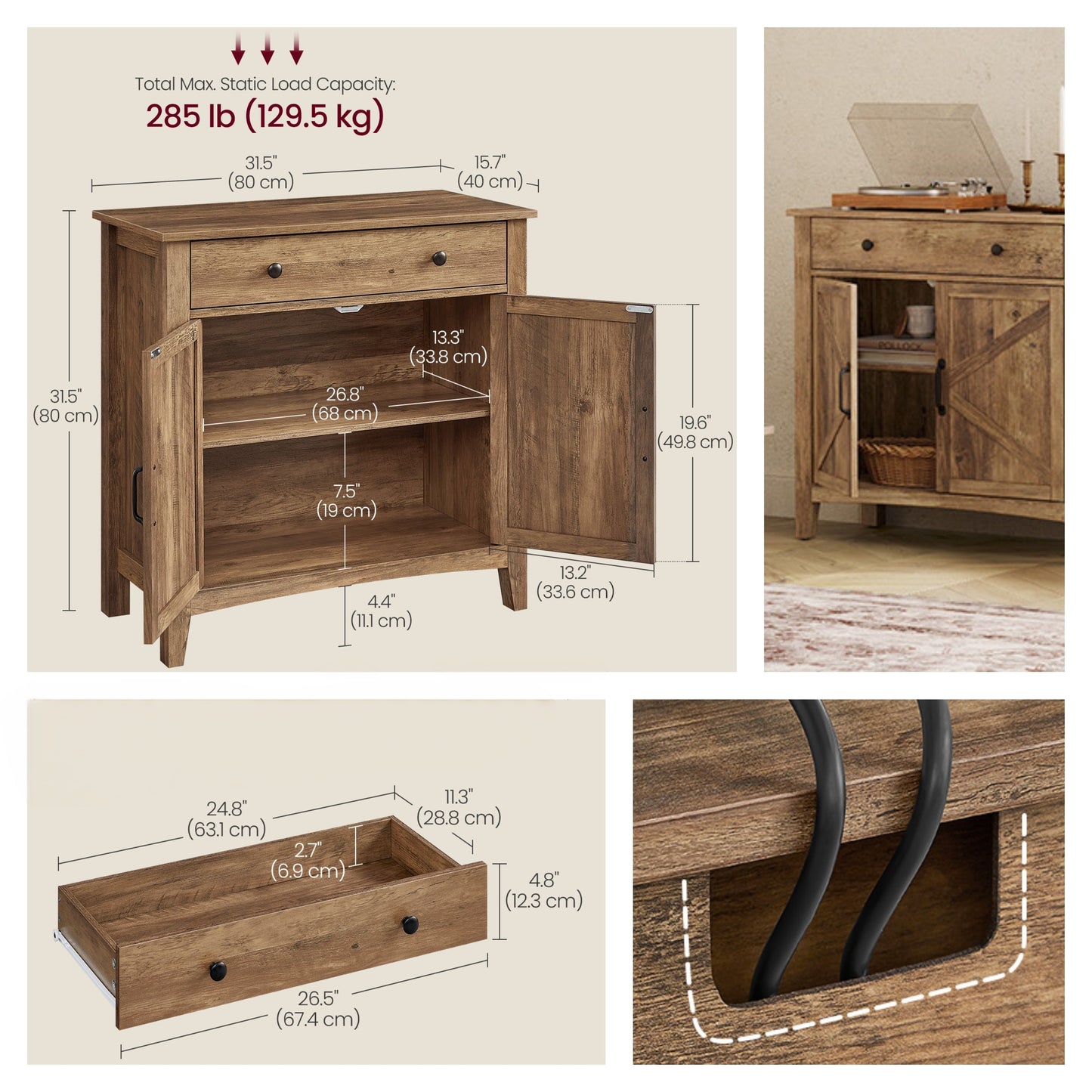 Coffee Bar Cabinet with Drawer & Adjustable Shelf, Multi-Purpose Sideboard Storage for Living Room, Kitchen, Entryway, TV Stand，Honey Brown