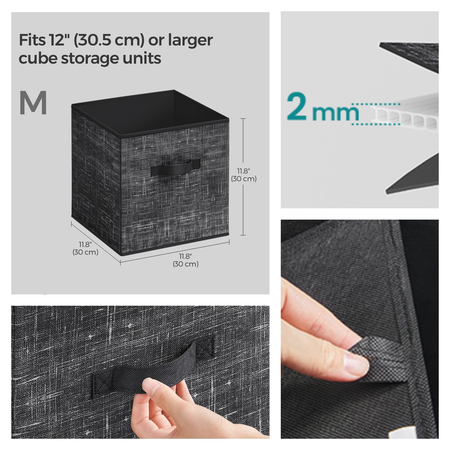 Set of 8 Foldable Storage Cubes with Handles, 11.8-Inch Fabric Organizer Bins for Closet Shelves, Ink Black